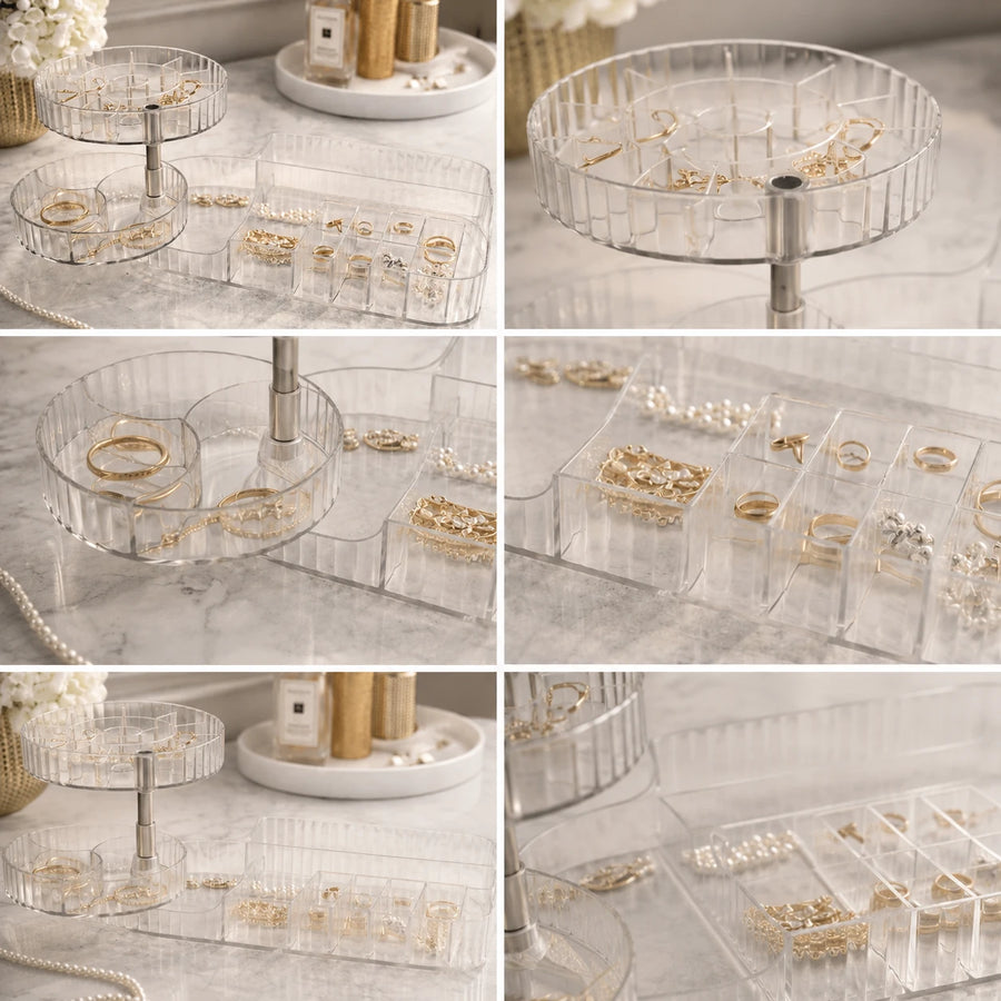 360° Rotating Jewelry Organizer Acrylic Jewelry Storage Box with Compartments