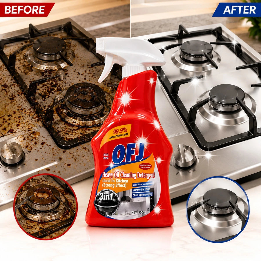 OFJ Heavy Oil Cleaning Detergent Kitchen Degreaser Spray 3 In 1 500ml Grease Remover Cleaner