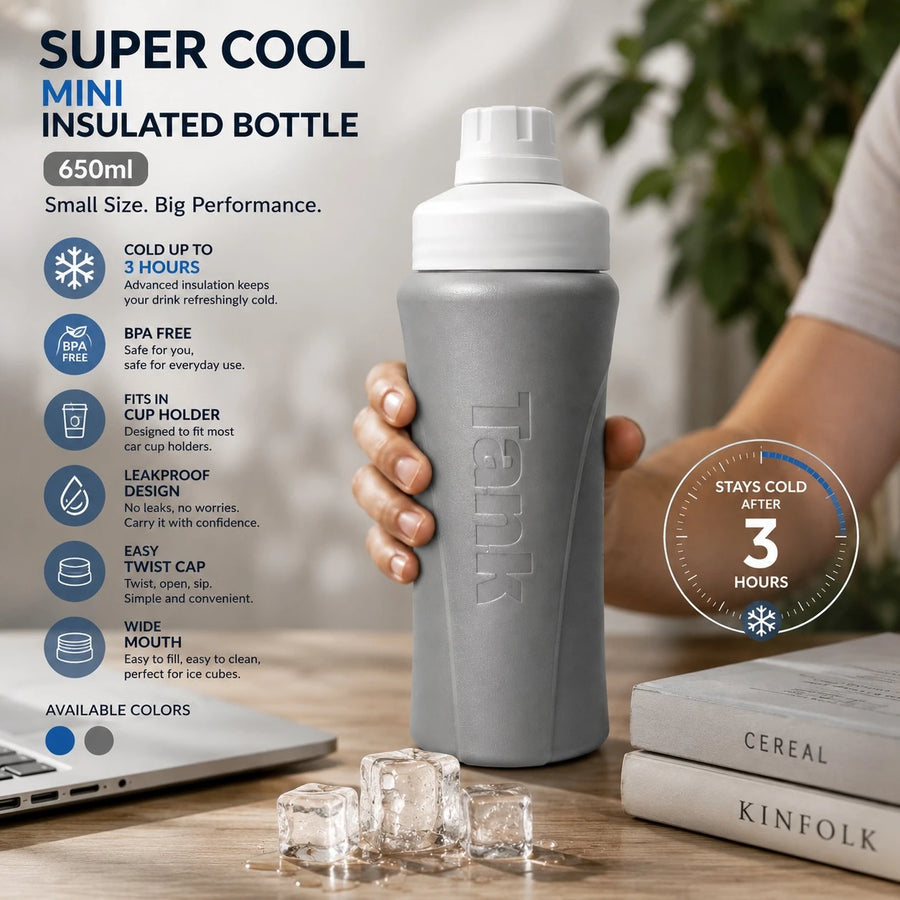 Tank Super Cool Mini Insulated Bottle 650 ml BPA Free Leakproof Water Bottle