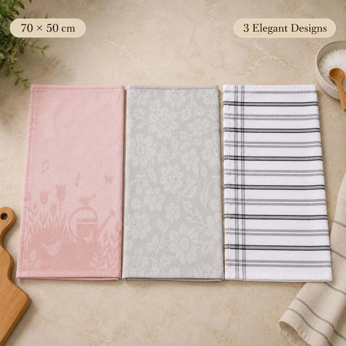 Kitchen Towel  70x50 cm Decorative Cotton Dish Towel Tea Towel Kitchen Hand Towel Floral Striped Kitchen Linen - Image 1