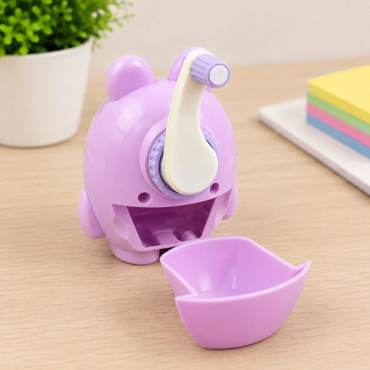Manual Hand Crank Pencil Sharpener Bear Design with Detachable Shavings Box for School Office Kids Study and Stationery