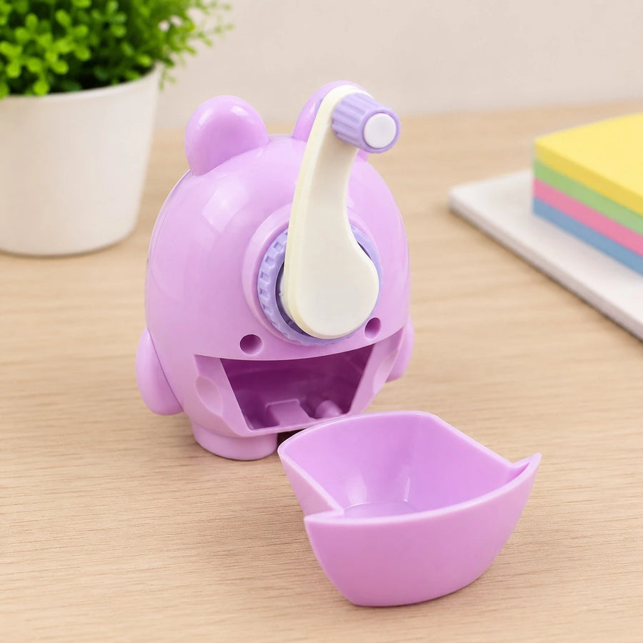 Manual Hand Crank Pencil Sharpener Bear Design with Detachable Shavings Box for School Office Kids Study and Stationery