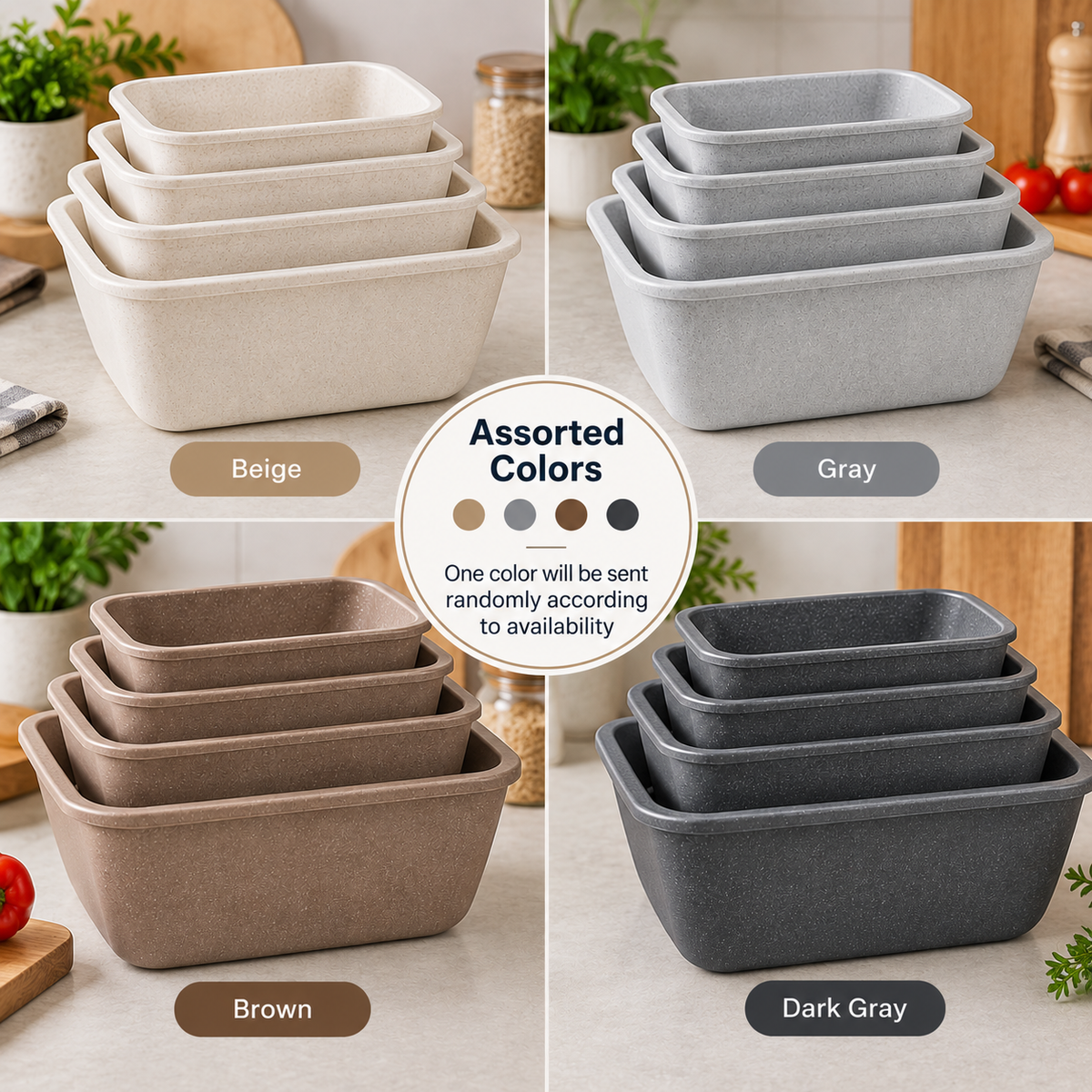 4 Piece Food Storage Bowl Set Nesting Kitchen Mixing & Serving Bowls in 4 Sizes