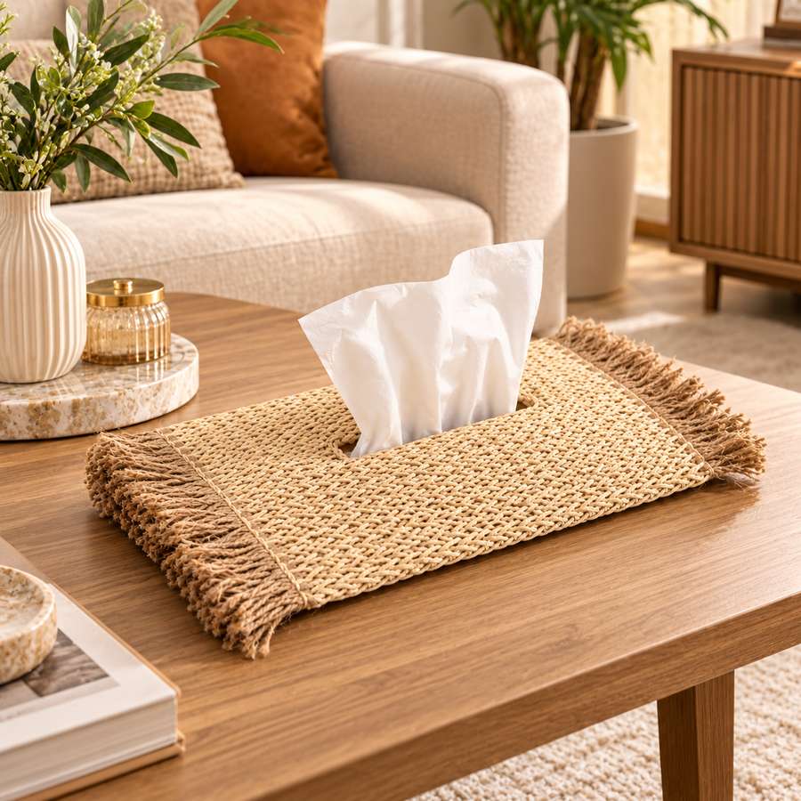 Woven Fringed Tissue Box Cover