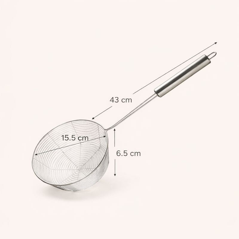 Stainless Steel Wire Skimmer Spoon for Frying, Fries & Oil Straining – Kitchen Spider Strainer, Medium, 43 cm, 15.5 cm, 6.5 cm