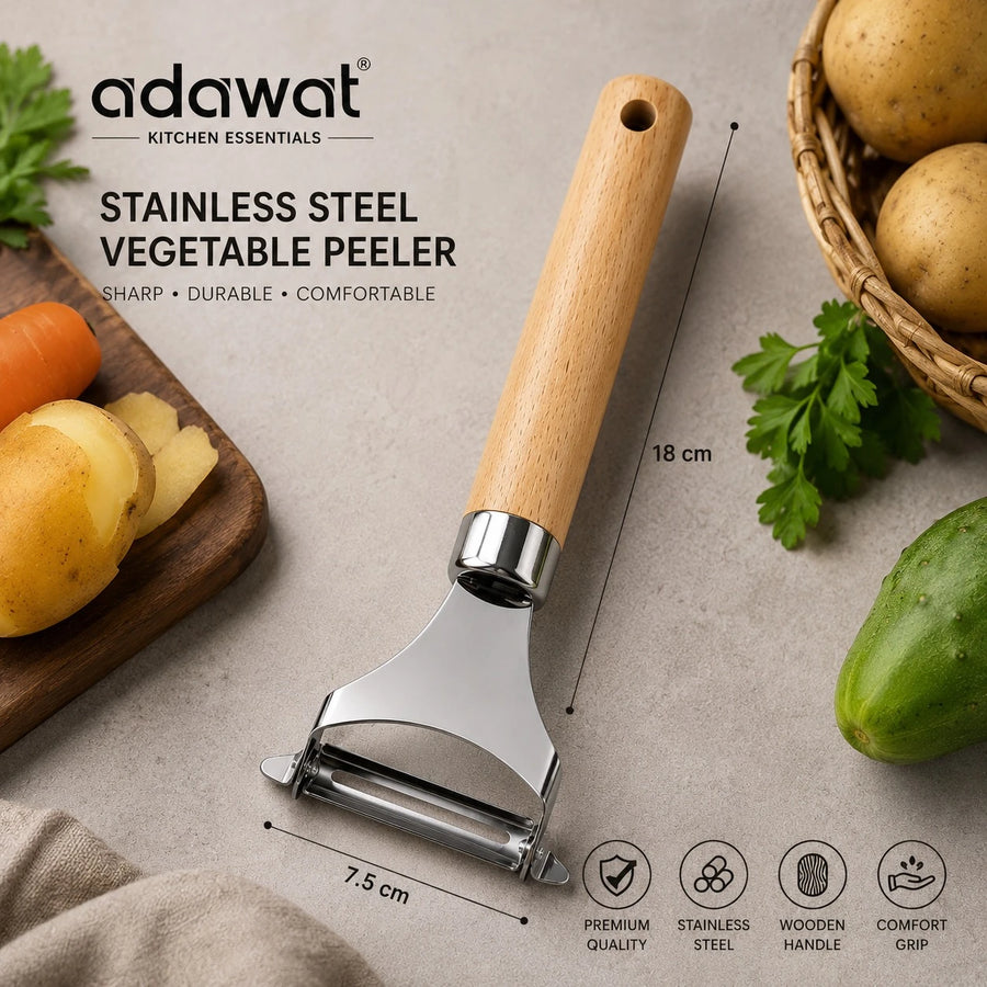 Adawat Vegetable Peeler Stainless Steel Wooden Handle Kitchen Peeler Potato Carrot Fruit Peeler