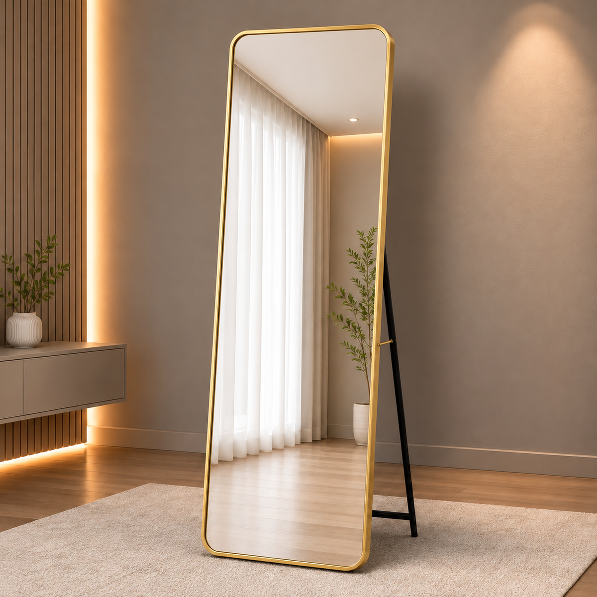 Gold Aluminum Full-Length Stand Mirror