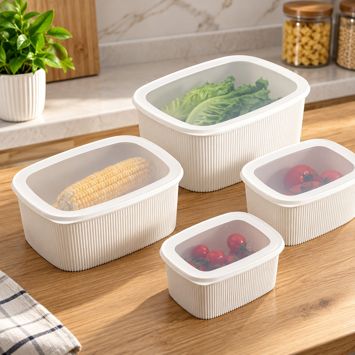 4 Piece Kitchen Food Storage Container Set with Translucent Lids