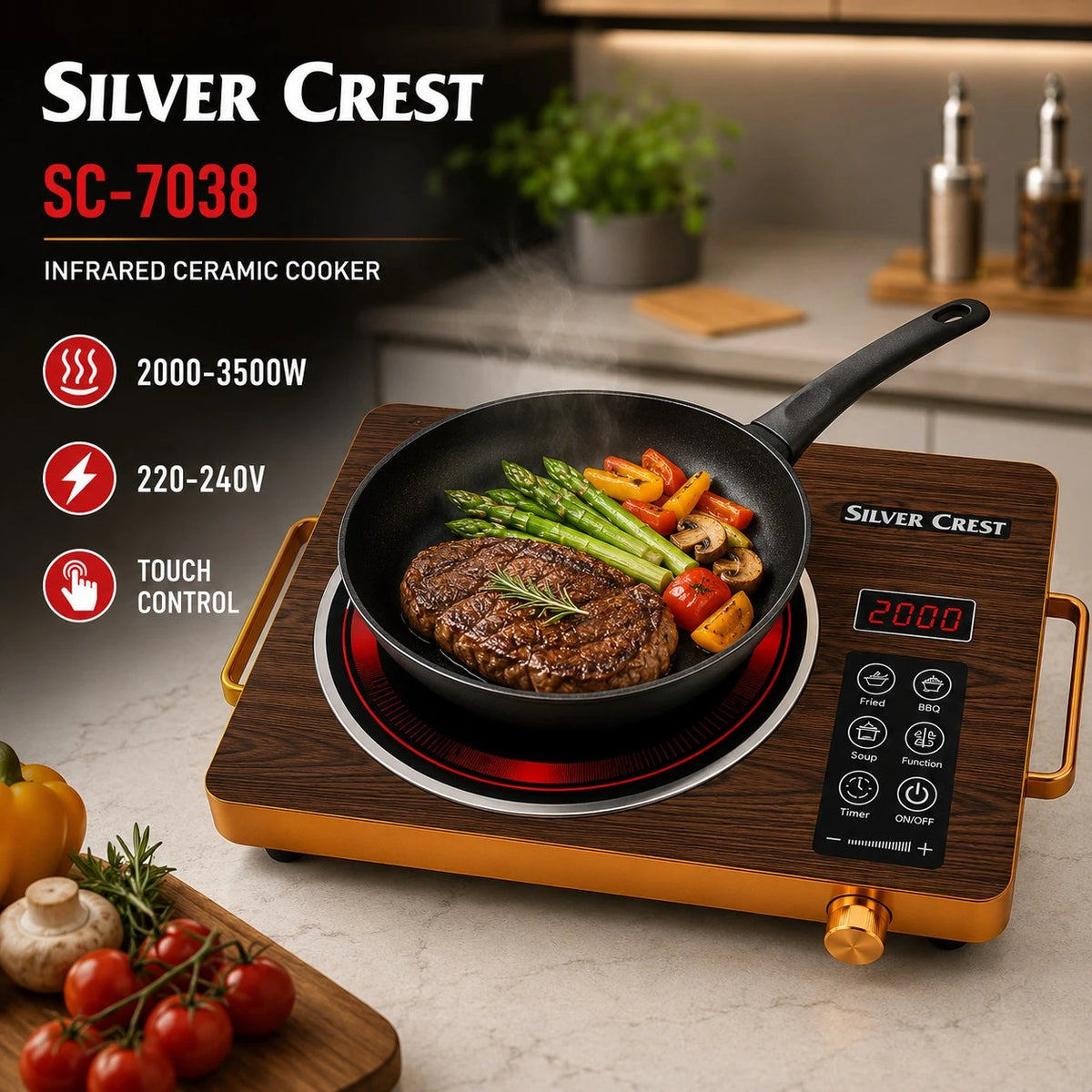 Silver Crest Infrared Ceramic Cooker Electric Hot Plate Touch Control Portable Stove 3500W