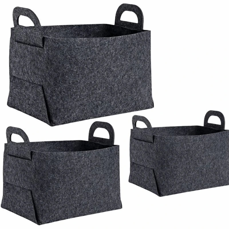 Almaamoun Felt Storage Basket Organizer Set Foldable Felt Storage Bins Soft Fabric Storage Boxes With Handles Home Closet Shelf Organizer 3 Pieces