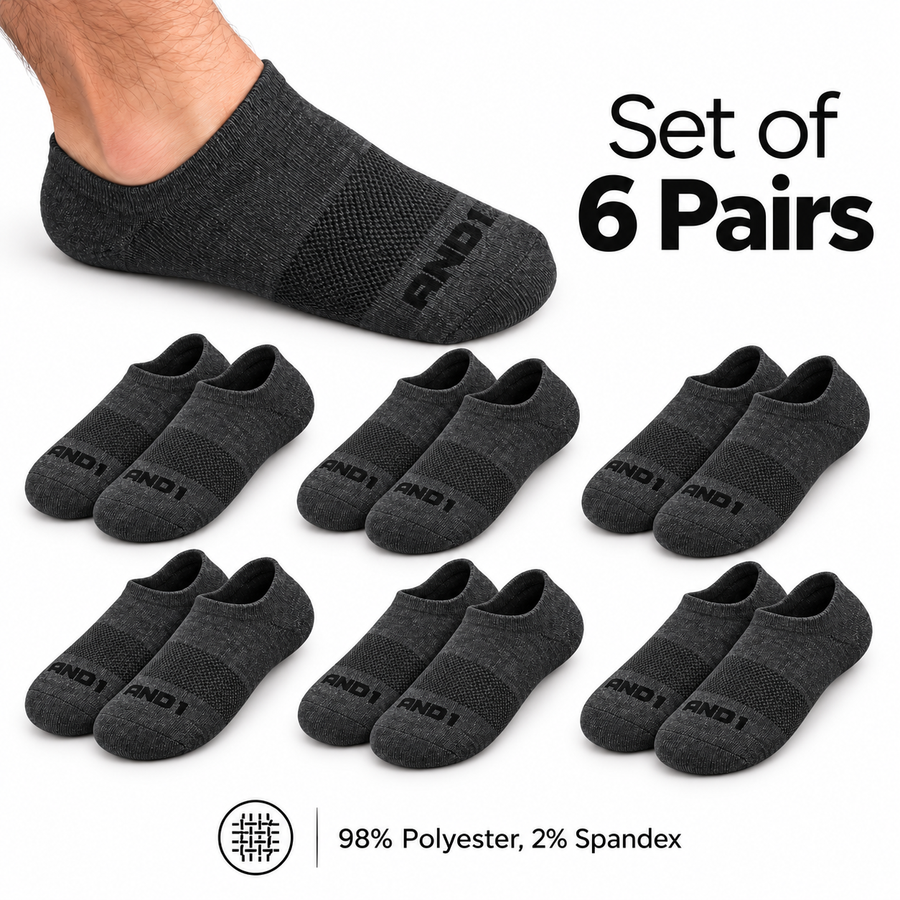AND1 No Show Socks Set of 6 Pairs Dark Gray