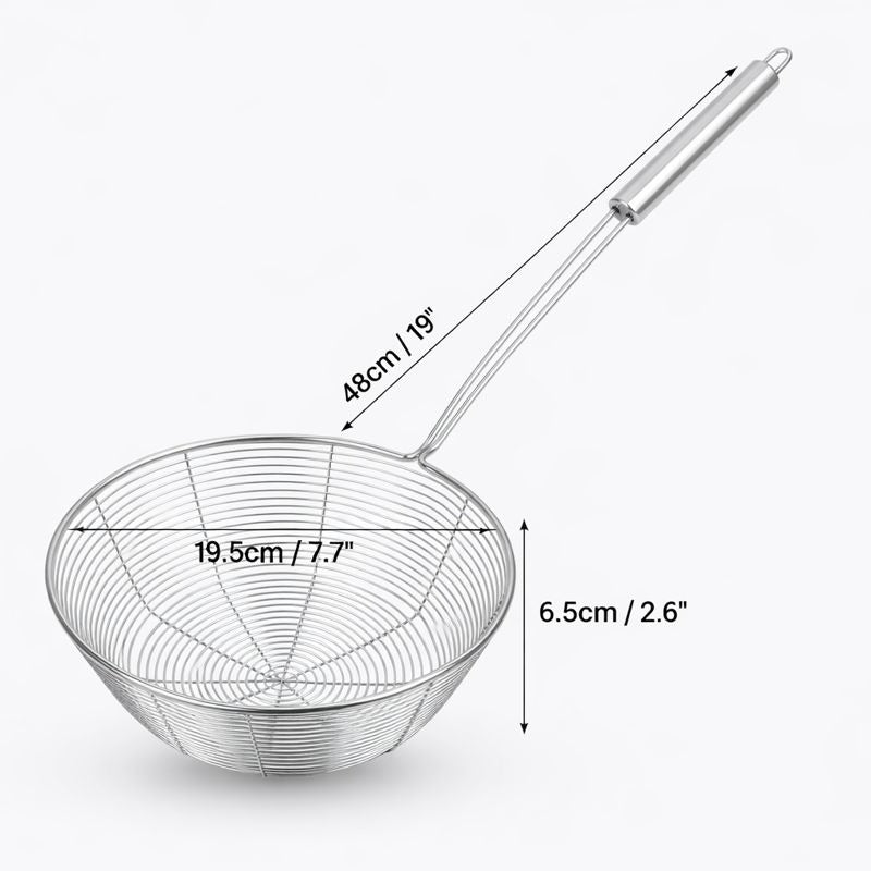 Stainless Steel Wire Skimmer Spoon for Frying, Fries & Oil Straining Kitchen Spider Strainer, Extra Large, 48 cm, 19.5 cm, 6.5 cm