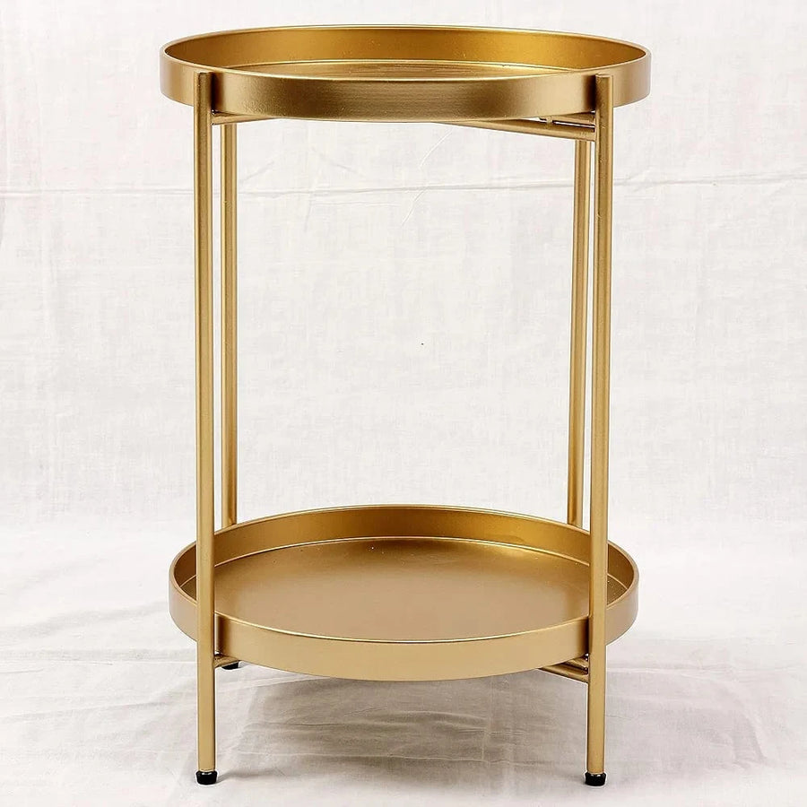 Gold Two-Tier Round Metal Side Table