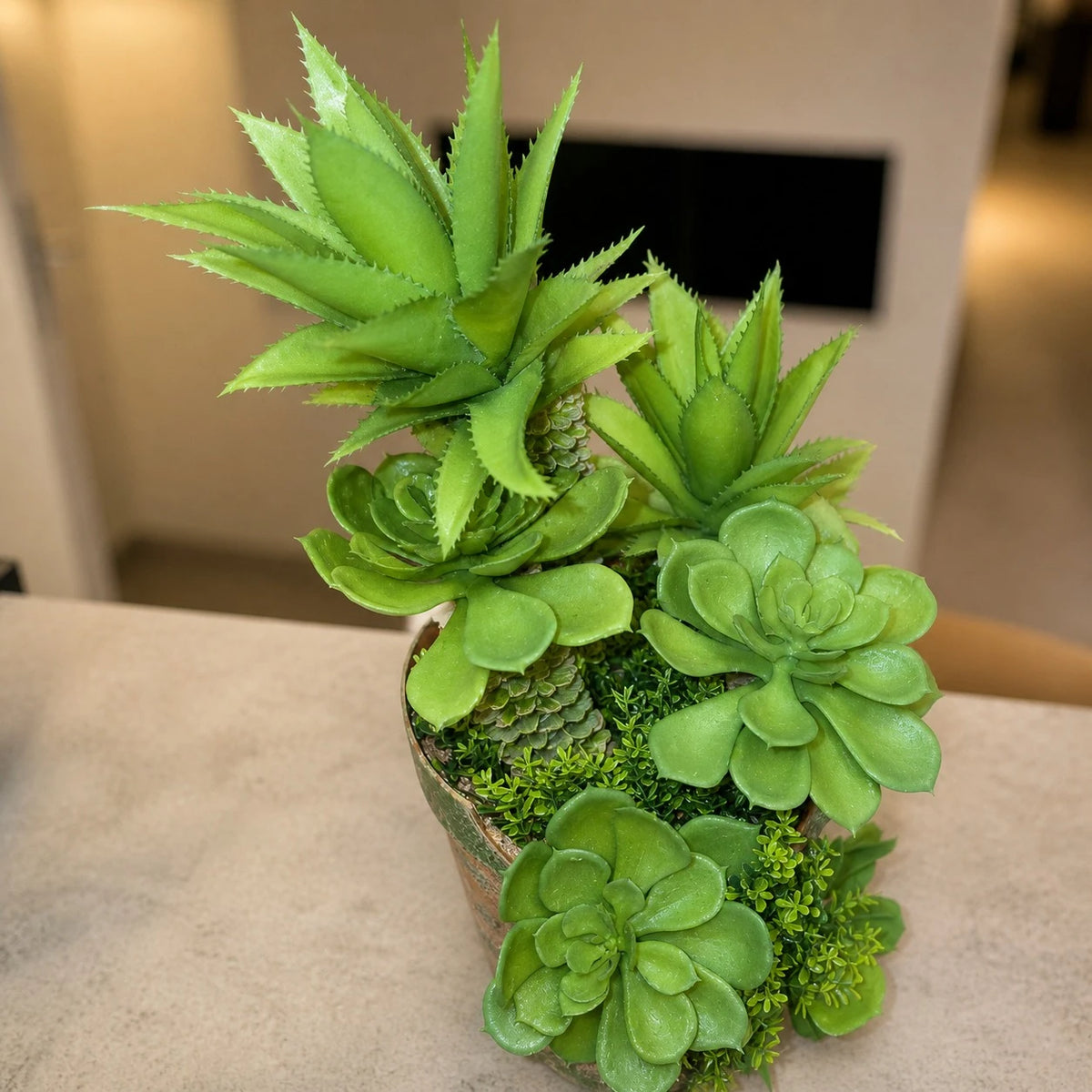 Artificial Palm Style Succulent Arrangement Decorative Greenery Plant Pot Home Office Decor - Image 3