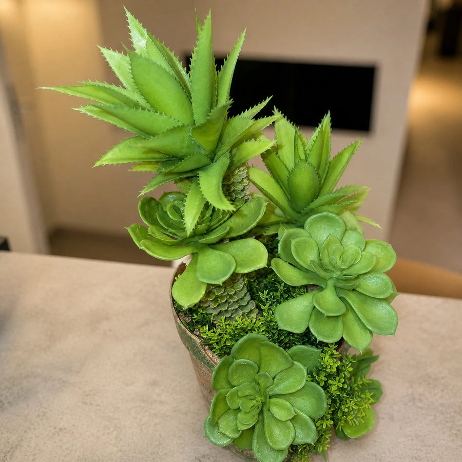 Artificial Palm Style Succulent Arrangement Decorative Greenery Plant Pot Home Office Decor