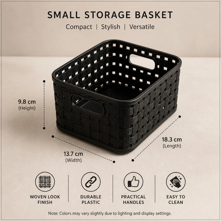 Rotho Swiss Design Small Storage Basket Organizer Plastic Woven Box Bathroom Kitchen Shelf Closet Office Storage