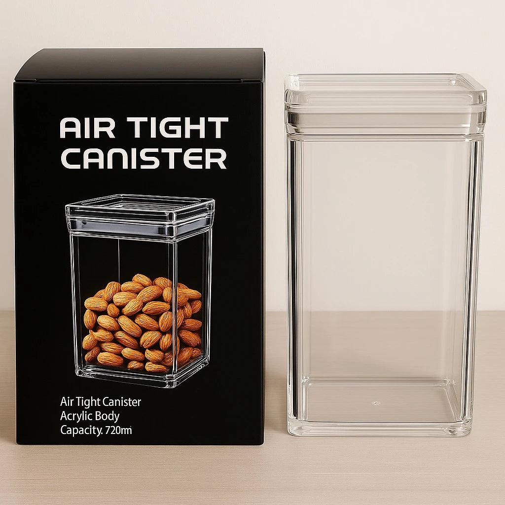 Transparent Square Acrylic Airtight Food Storage Container 720ml Kitchen Countertop Pantry Organizer Box