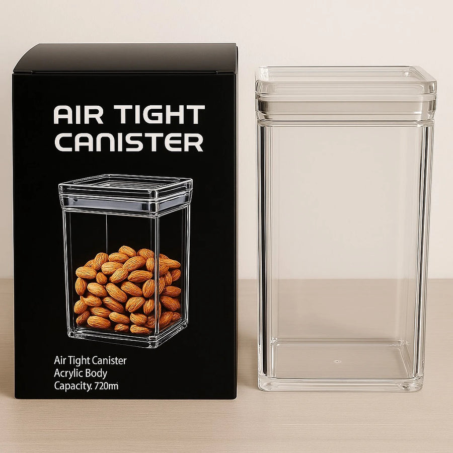 Transparent Square Acrylic Airtight Food Storage Container 720ml Kitchen Countertop Pantry Organizer Box