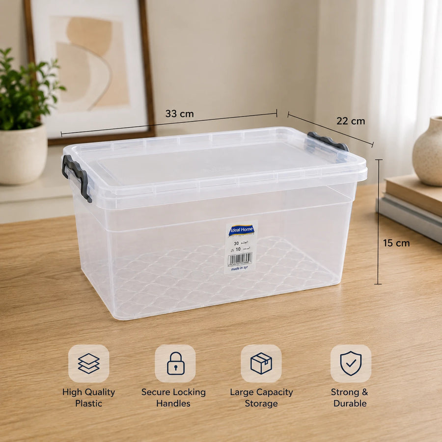 Clear Plastic Storage Box with Locking Lid 10L Stackable Storage Organizer