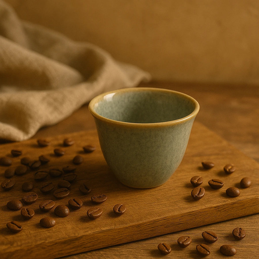 12-Piece Gray Ceramic Arabic Coffee Espresso Cup Set
