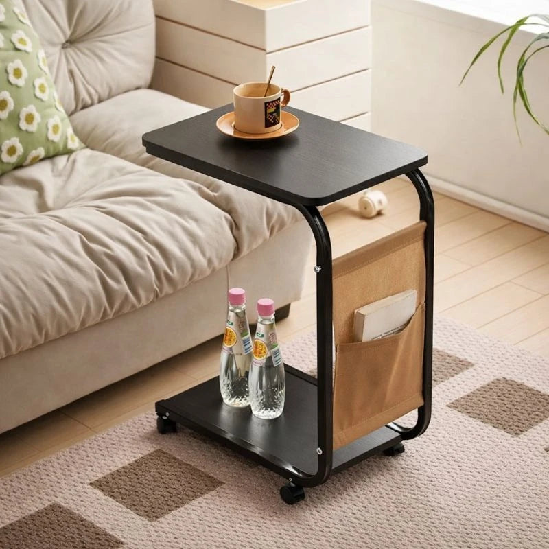 C Shaped 2 Tier Side Table with Wheels