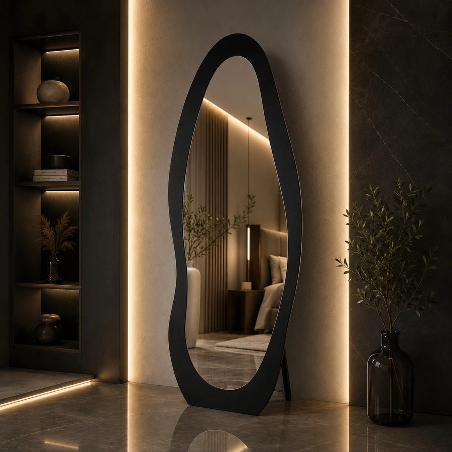 Modern Full Length Dark Brown Wood Frame Standing Mirror for Bedroom