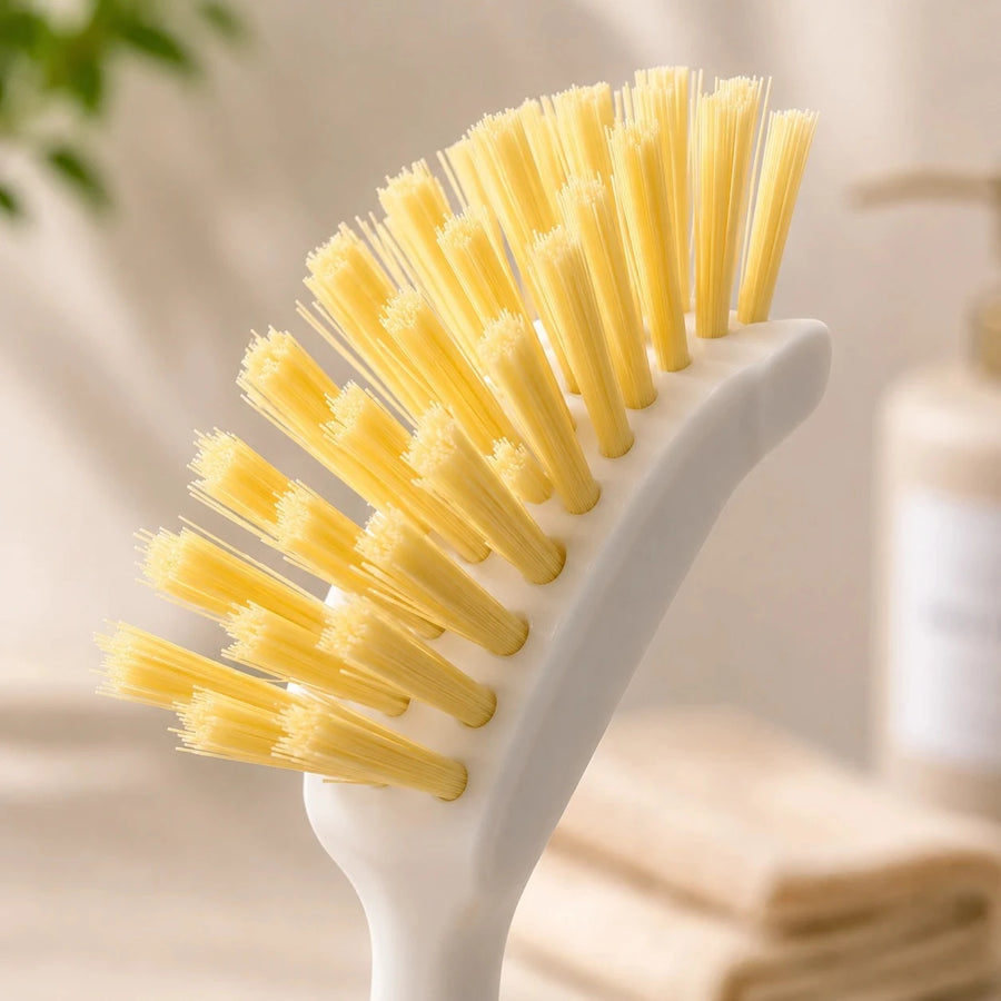 Bamboo Handle Dish Cleaning Brush with Curved Head and Hanging Loop for Kitchen Cleaning