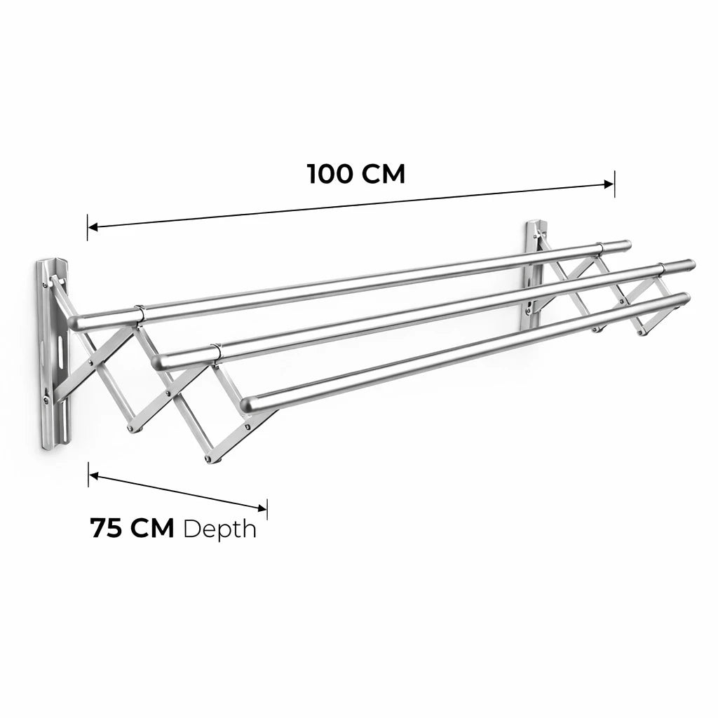 Stainless Steel Wall Mounted Drying Rack Foldable Expandable Laundry Clothes Hanger Retractable Space Saving Heavy Duty 3 Bar Clothes Airer 3 × 100CM 75CM Depth - Image 6