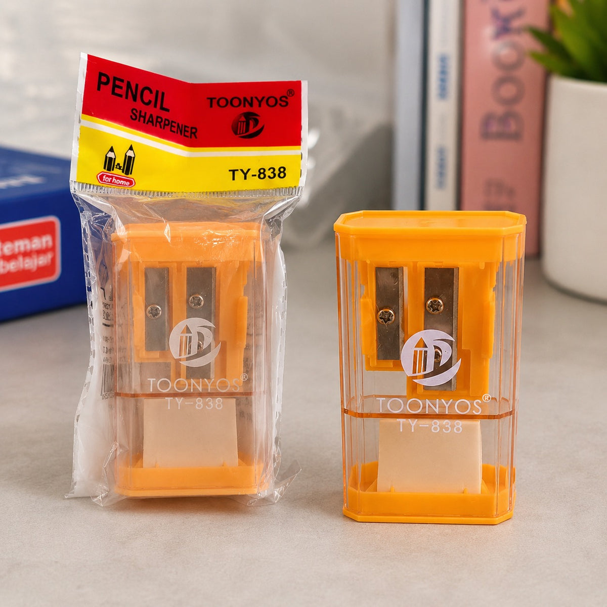 Double Hole School Pencil Sharpener with Shavings Container Eraser & Back Mirror