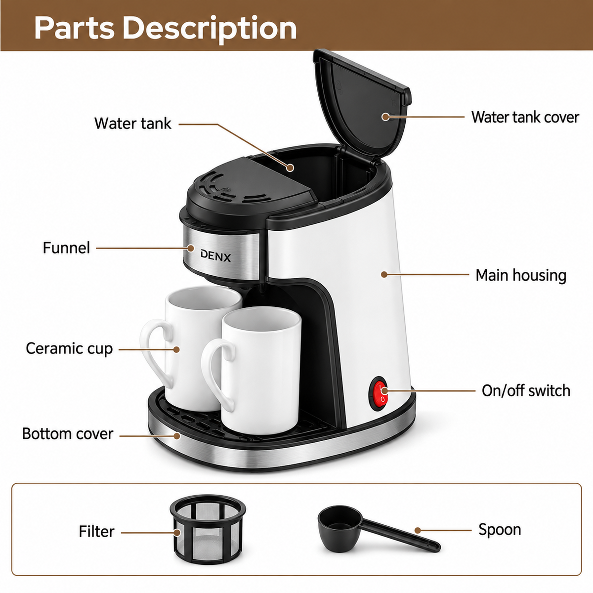 DENX Double Cup Drip Coffee Maker