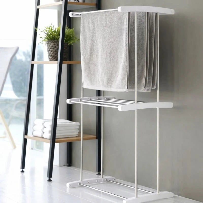 Double Tier Freestanding Bathroom Towel Rack Stand Stainless Steel Floor Towel Holder Space Saving Laundry Drying Rack
