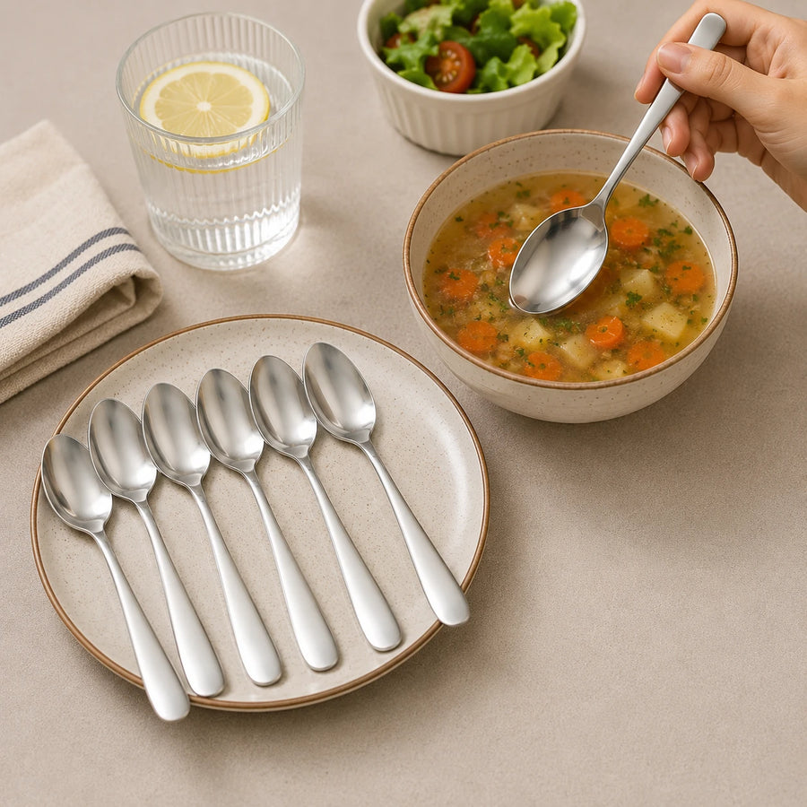 Stainless Steel Soup Spoon Set 6 Pieces 15 cm Kitchen Dining Spoon