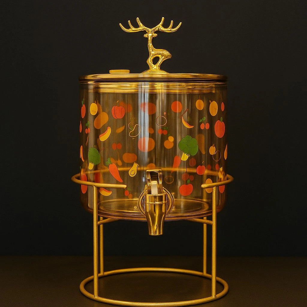 2.6L High Borosilicate Glass Beverage Dispenser with Gold Stand – Orange Water, Juice & Cocktails Server
