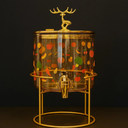 2.6L High Borosilicate Glass Beverage Dispenser with Gold Stand – Orange Water, Juice & Cocktails Server - Image 1