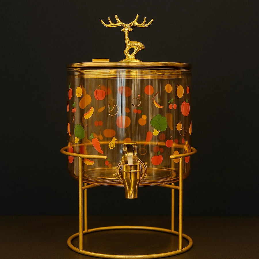 2.6L High Borosilicate Glass Beverage Dispenser with Gold Stand – Orange Water, Juice & Cocktails Server