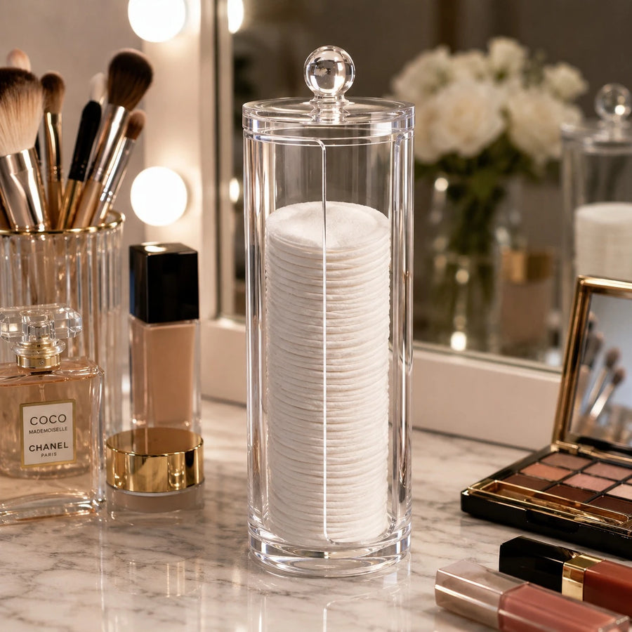 Clear Acrylic Cotton Pad Holder Makeup Vanity Organizer Bathroom Storage Container Cosmetic Pad Dispenser
