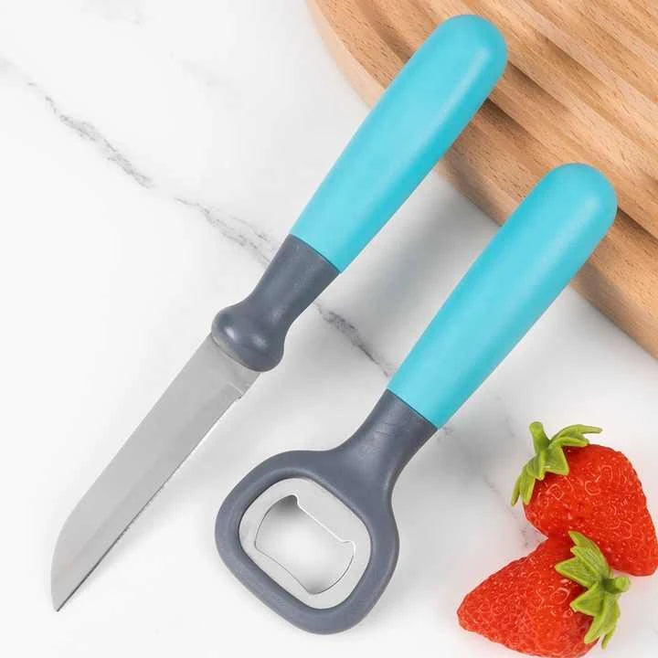 5 Piece Stainless Steel Kitchen Tool Set with Knives Scissors Bottle Opener and Storage Box – Blue