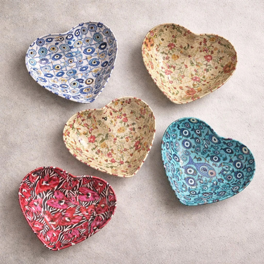 Heart Shaped Bowl Mandala Decorative Pattern Snack Bowl Serving Bowl Dessert Bowl 12 cm Width