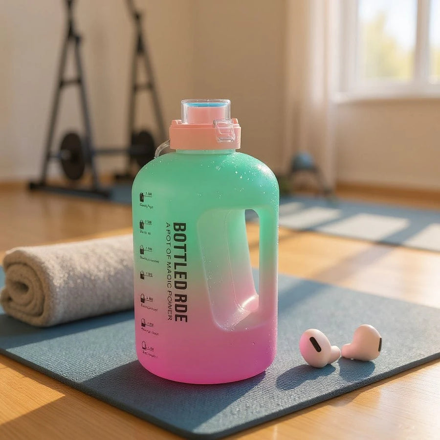 Motivational Water Bottle Sports Gym Water Jug Large Capacity Hydration Bottle Time Marker Leakproof BPA Free Water Bottle 2.2 Liter