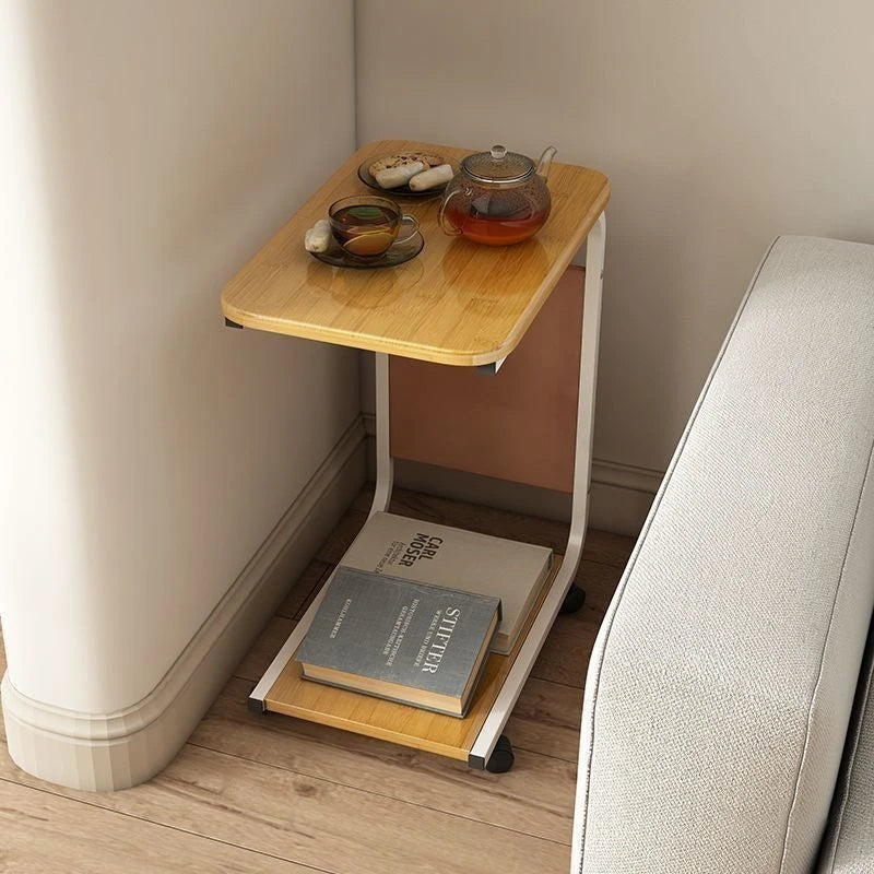 C Shaped 2 Tier Side Table with Wheels