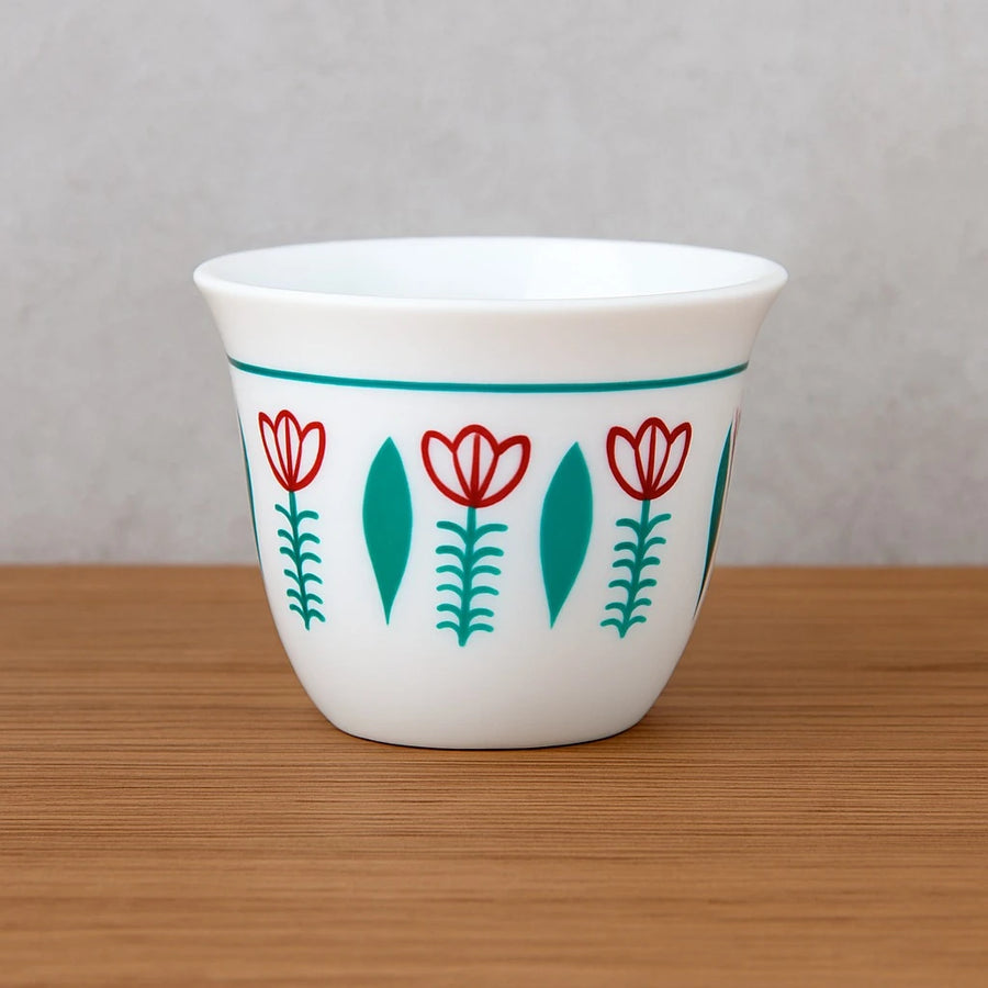 Set of 12 Arabic Coffee Espresso Cups – Green Tulip Design