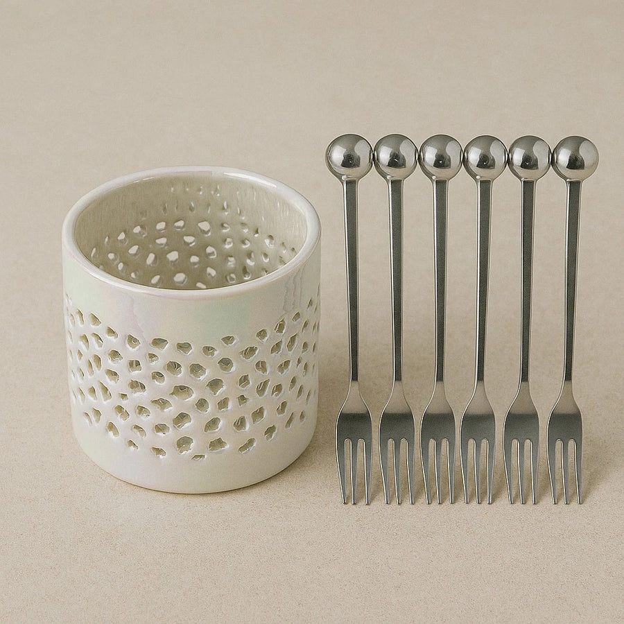 White Appetizer Fork Set
