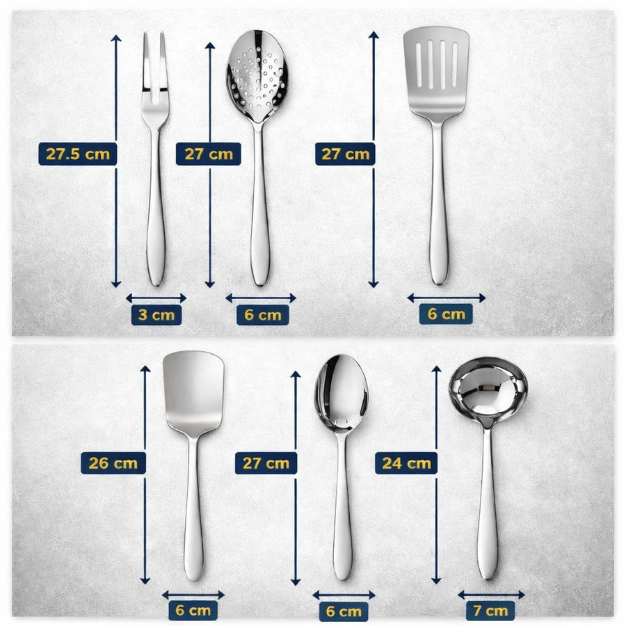 Stainless Steel Kitchen Utensil Set Cooking Utensils Set Metal Cooking Tools Kitchen Serving Utensils Set of 6 Silver