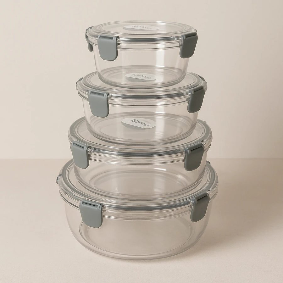Round Plastic Food Storage Container Set 4 Sizes Airtight Kitchen Pantry Fridge Meal Prep Organizer Containers
