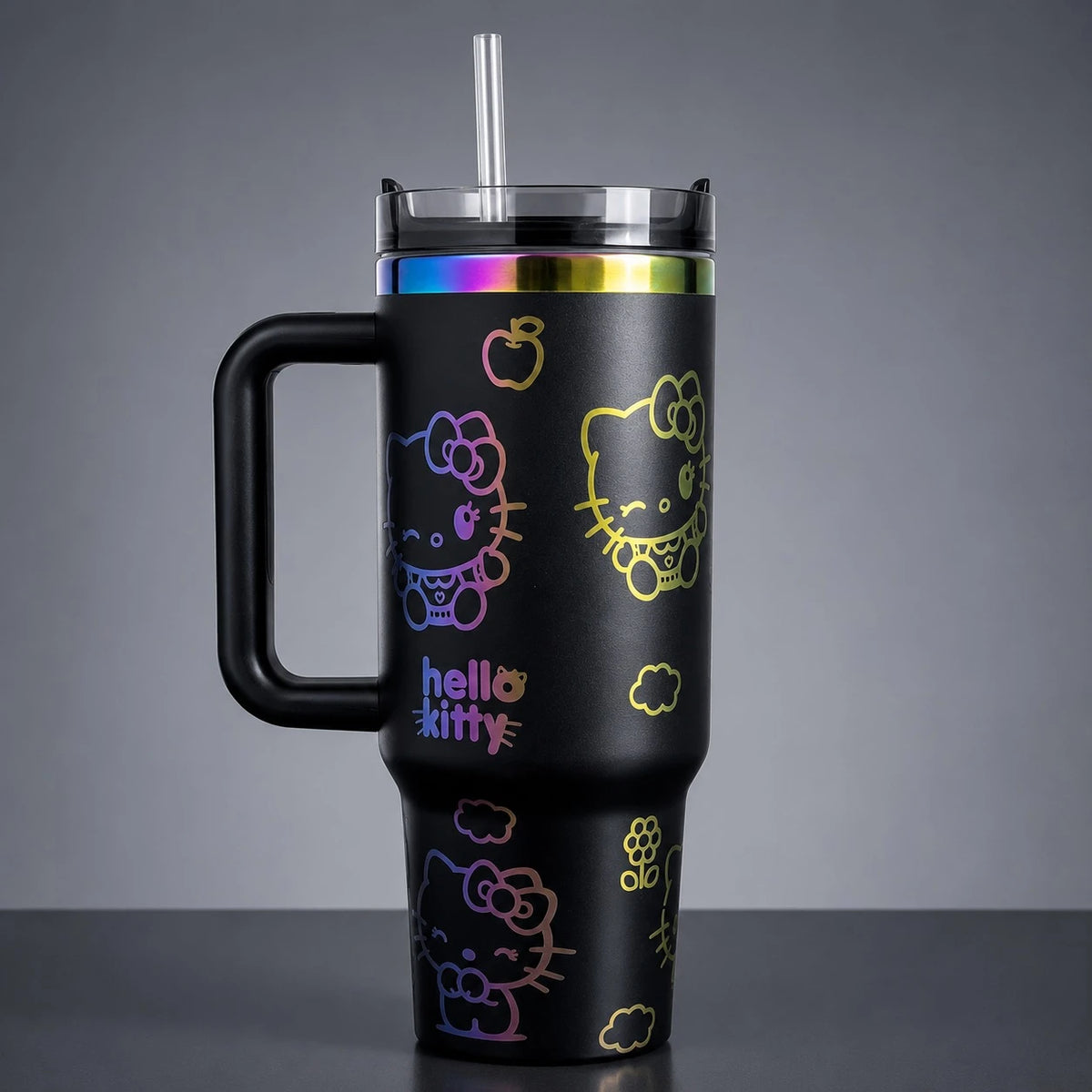 Stanley Style Hello Kitty Thermal Tumbler With Handle Straw 40 Oz Large Capacity Insulated Travel Mug
