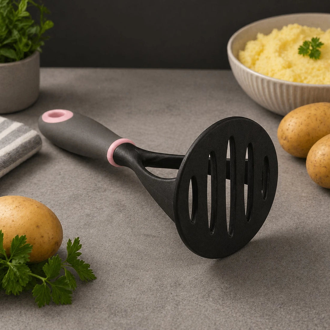 Potato Masher Kitchen Tool Non Stick Mashing Press Ergonomic Handle