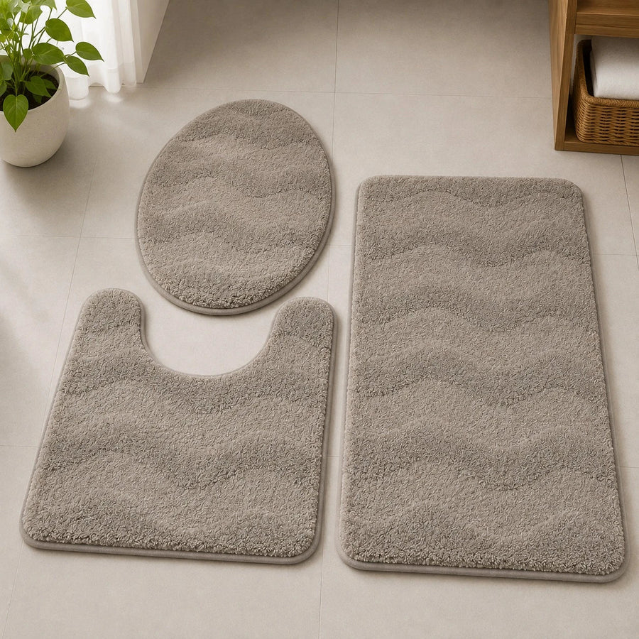 3 Piece Bathroom Rug Set with Toilet Lid Cover Soft Textured Bath Mat Toilet Carpet Bathroom Floor Mat Set