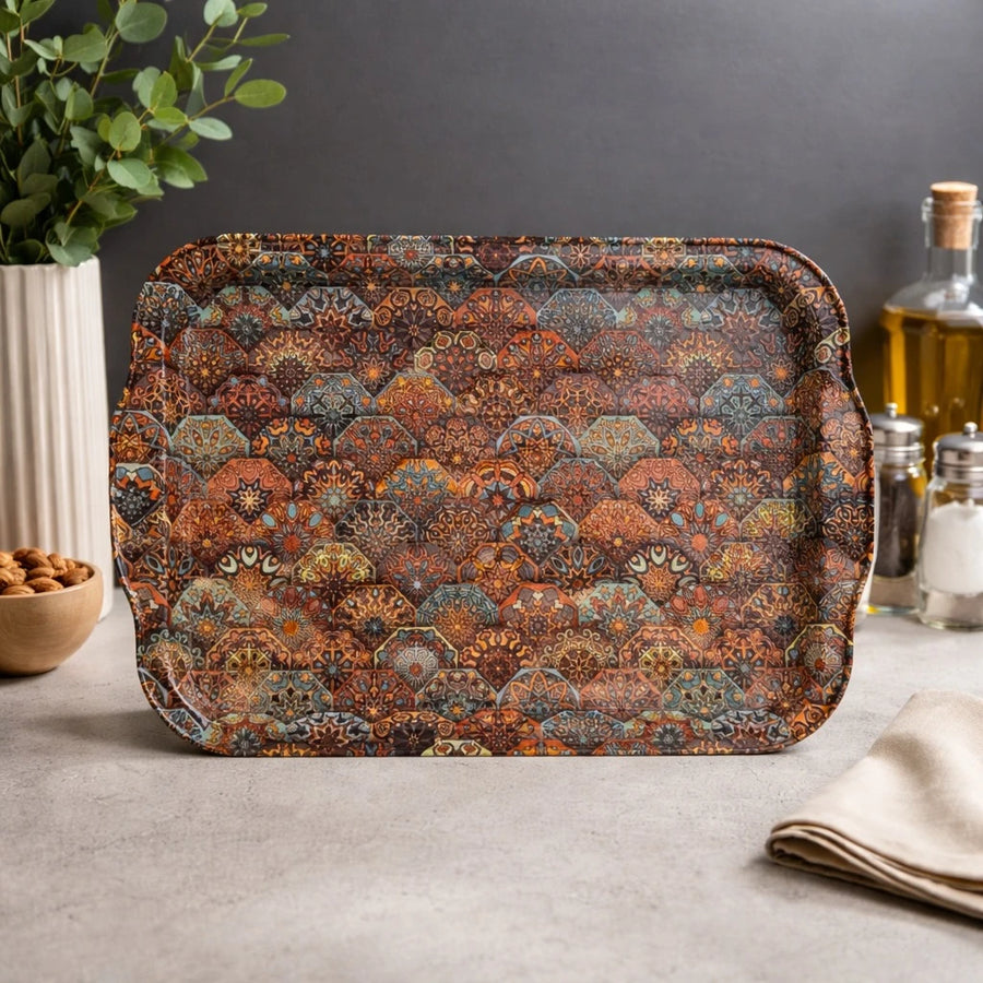 Turkish Serving Tray Rectangular Mandala Pattern Decorative Tray Kitchen Tea Coffee Tray 31 cm Length 21 cm Width