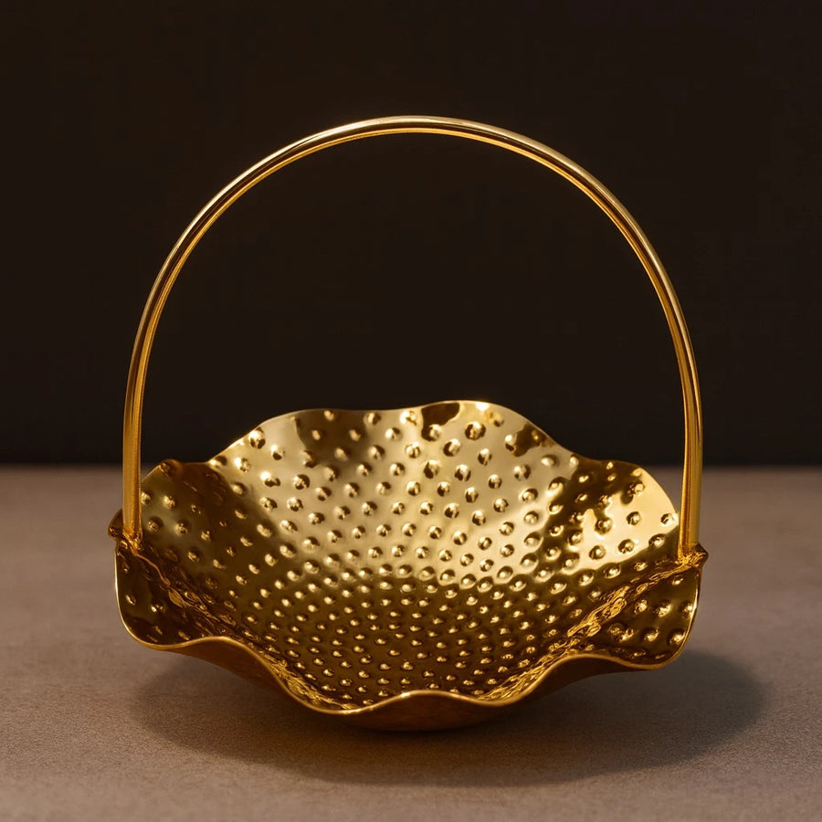 Gold-Plated Mini Serving Basket with Handle