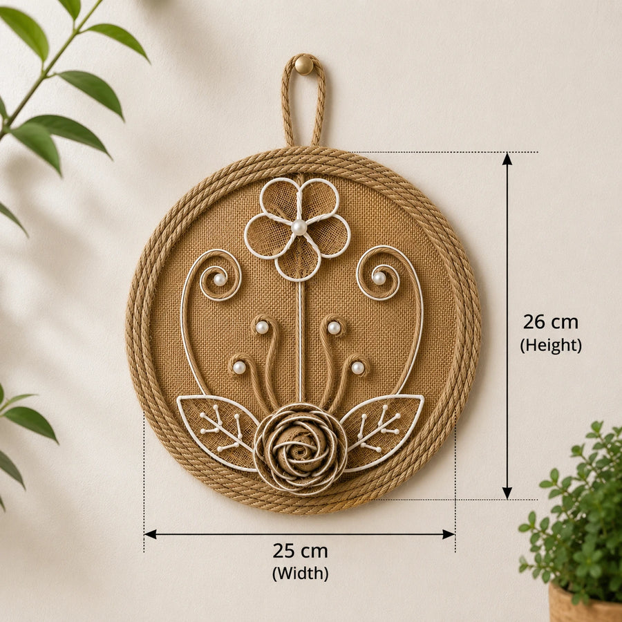 Handcrafted Jute Rope Floral Wall Hanging Decor Rustic Boho Wall Art Handmade Decorative